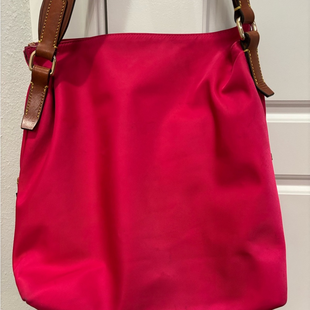 Dooney & Bourke Women’s Pink Shoulder Tote Bag with Brown Leather Trim - Picture 5 of 12